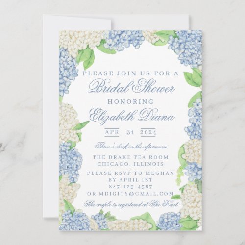 Blue and White Hydrangea Bridal Shower Invitation