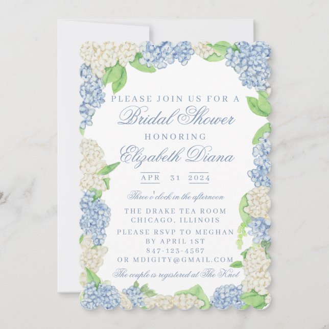 Blue and White Hydrangea Bridal Shower Invitation (Front)