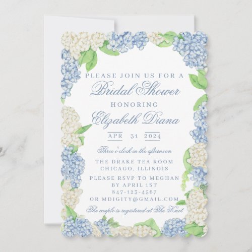 Blue and White Hydrangea Bridal Shower Invitation