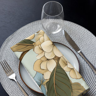Blue and White Hydrangea Flowers, and Green Leaves Cloth Napkin