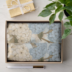 Blue and White Hydrangea Flowers, and Green Leaves Tissue Paper