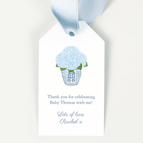Blue And White Hydrangea Ginger Jar Baby Shower Gift Tags