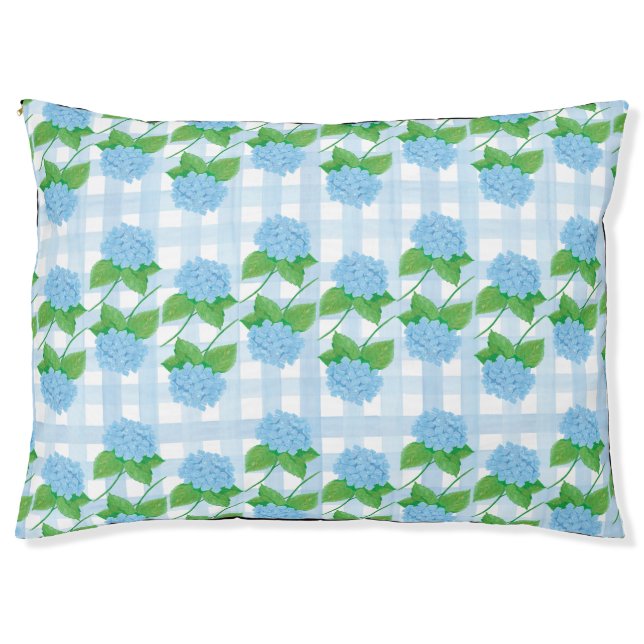 Blue and White Hydrangea Grandmillennial Dog Bed (Front)