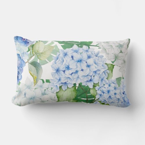 Blue and White Hydrangea Lumbar Pillow