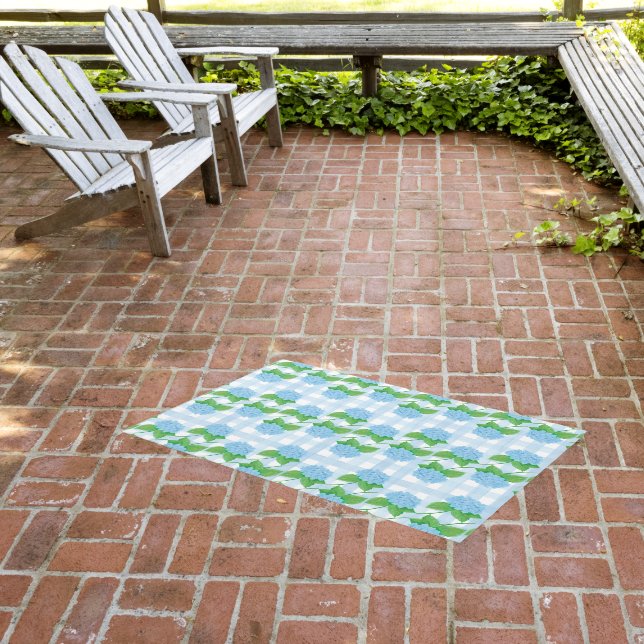 Blue and White Hydrangea Rug (Insitu (Outdoor 3))