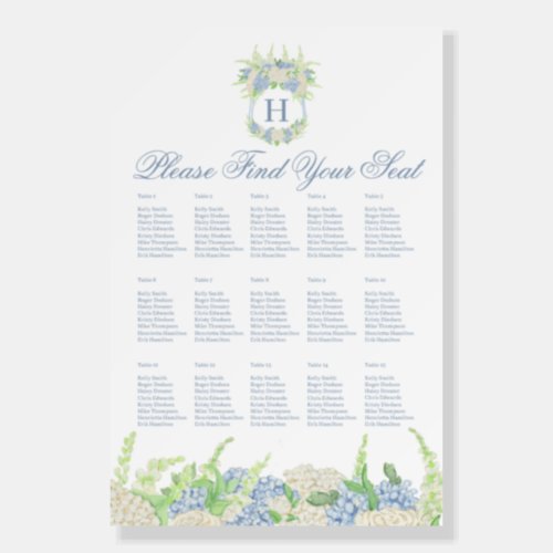 Blue and White Hydrangea Wedding Crest  Foam Board