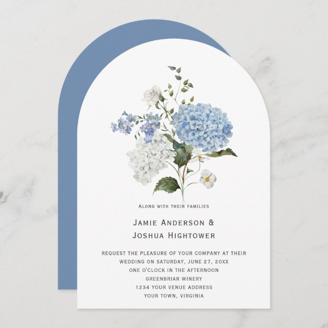 Blue and White Hydrangea White Rose Wedding Invitation (Front/Back)