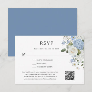 Blue and White Hydrangea, White Roses Floral RSVP Card