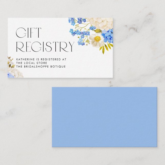 Blue and White Hydrangeas Baby Shower Registry Enclosure Card (Front/Back)