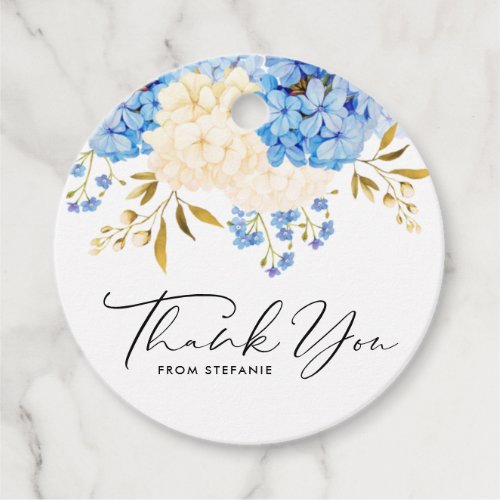 Blue and White Hydrangeas Baby Shower Thank You Favor Tags