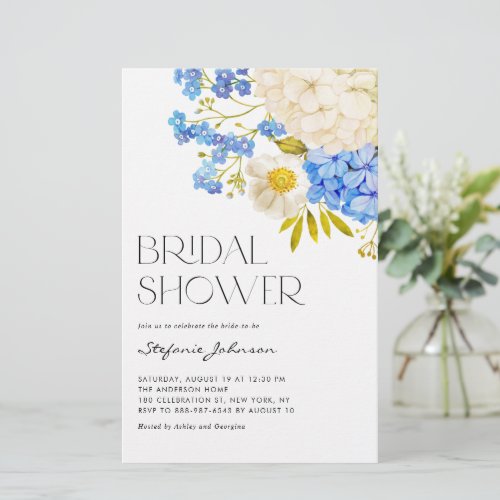 Blue and White Hydrangeas Bridal Shower Invitation