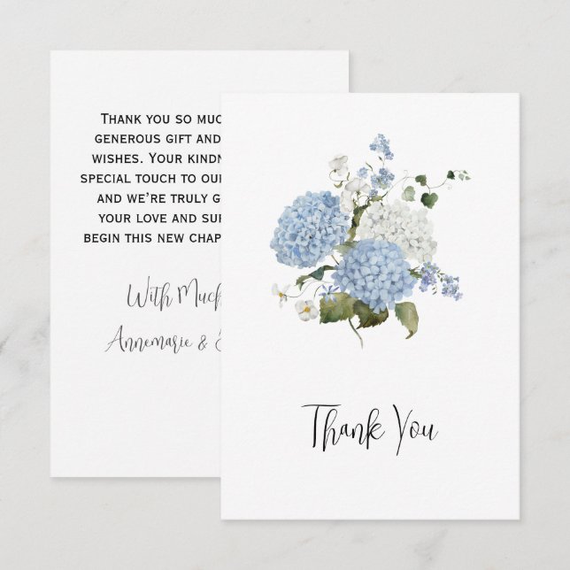 Blue and White Hydrangeas Floral Wedding Thank You (Front/Back)