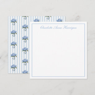 Blue and White Hydrangeas on Stripes Note Card