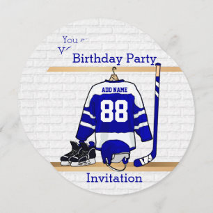 Blue and White Ice Hockey Jersey Birthday Party Invitation