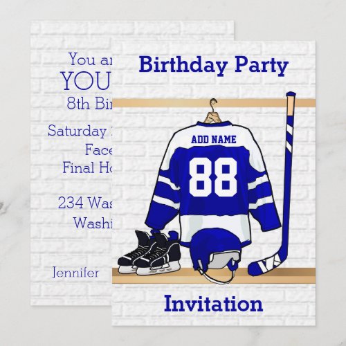 Ice Hockey Jersey Birthday party invitations