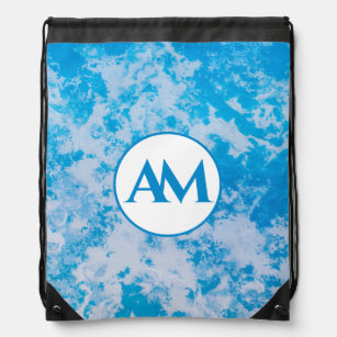 Blue and white ice planet surface name drawstring bag
