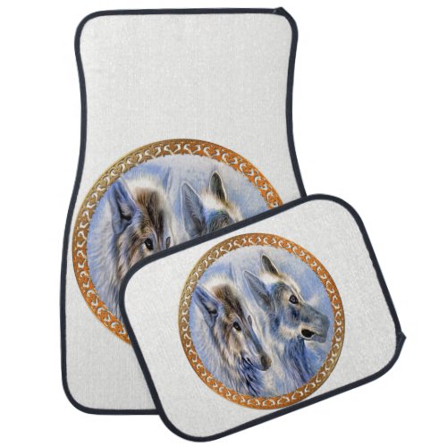 Blue and white ice wolves looking for dinner car floor mat