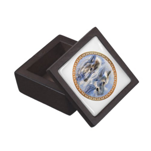 Blue and white ice wolves looking for dinner jewelry box