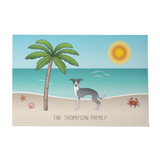 Blue And White Iggy Dog At A Tropical Summer Beach Doormat