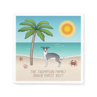 Blue And White Iggy Dog At A Tropical Summer Beach Napkins