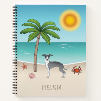 Blue And White Iggy Dog At A Tropical Summer Beach Notebook