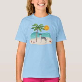 Blue And White Iggy Dog At A Tropical Summer Beach T-Shirt