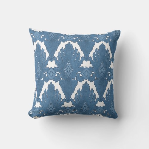 Blue and White IKAT Damask Moroccan Pattern Art Throw Pillow