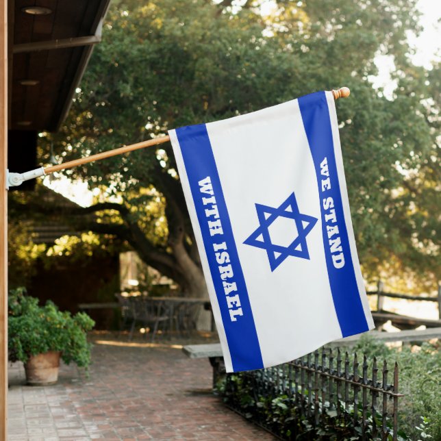 Blue and White Israeli Flag, Stand with Israel House Flag (In SItu)