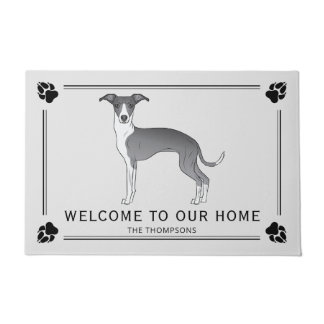 Blue And White Italian Greyhound And Paws And Text Doormat