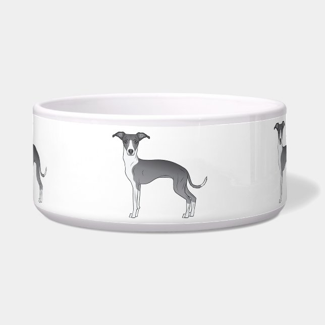 Blue And White Italian Greyhound Cartoon Dogs Bowl (Front)
