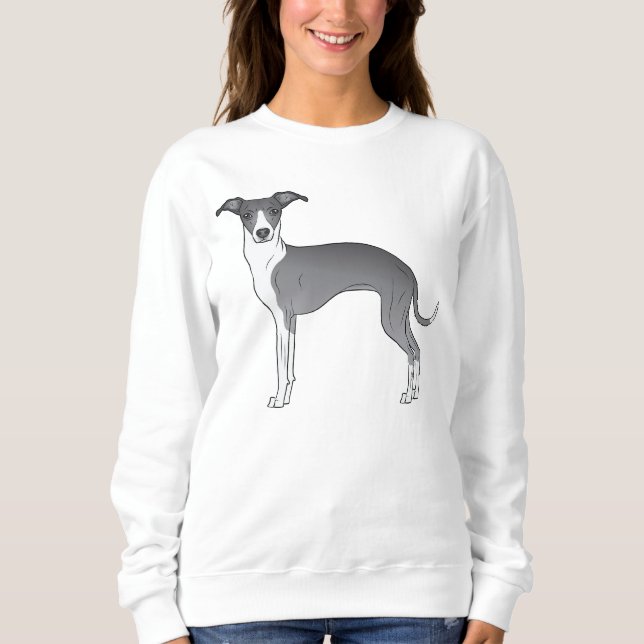 Blue And White Italian Greyhound Cartoon Drawing Sweatshirt (Front)