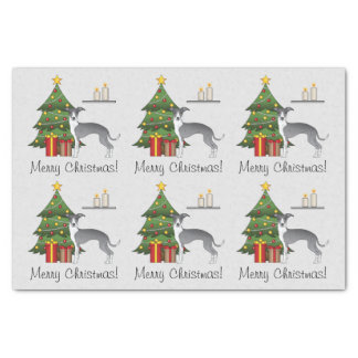Blue And White Italian Greyhound &amp; Christmas Tree Tissue Paper