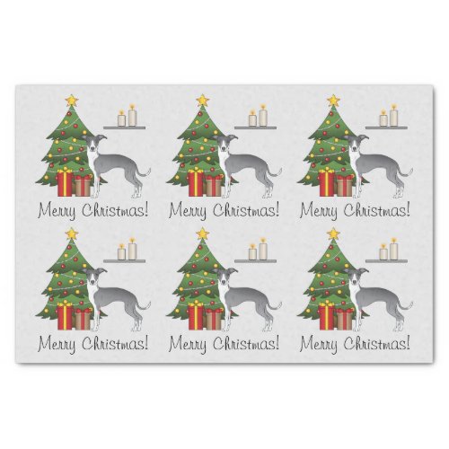 Blue And White Italian Greyhound  Christmas Tree Tissue Paper