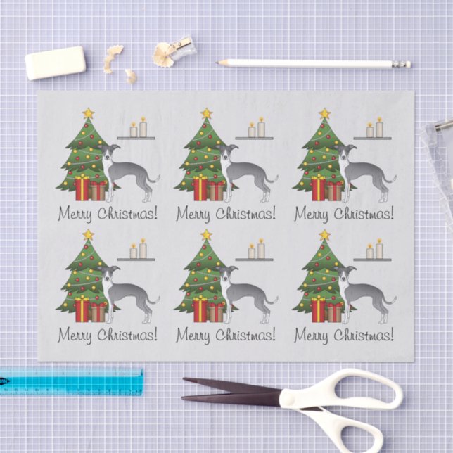 Blue And White Italian Greyhound & Christmas Tree Tissue Paper (Craft)