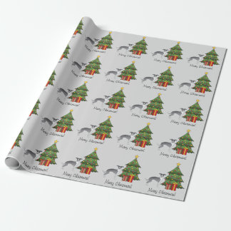 Blue And White Italian Greyhound &amp; Christmas Tree Wrapping Paper