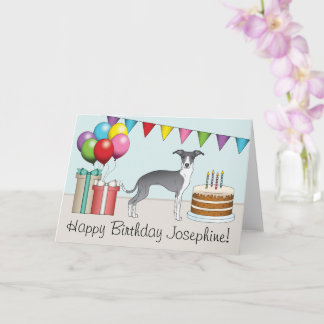 Blue And White Italian Greyhound Colorful Birthday Card