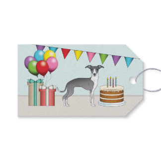 Blue And White Italian Greyhound Colorful Birthday Gift Tags