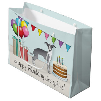 Blue And White Italian Greyhound Colorful Birthday Large Gift Bag