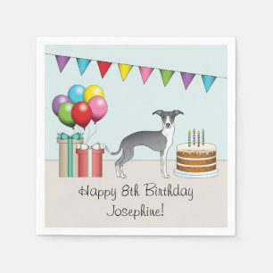 Blue And White Italian Greyhound Colorful Birthday Napkins
