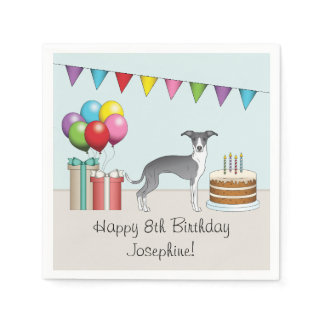 Blue And White Italian Greyhound Colorful Birthday Napkins