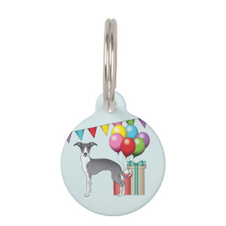 Blue And White Italian Greyhound Colorful Birthday Pet ID Tag