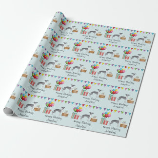Blue And White Italian Greyhound Colorful Birthday Wrapping Paper