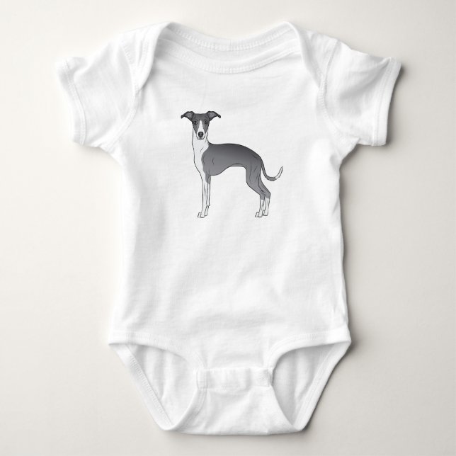 Blue And White Italian Greyhound Cute Cartoon Dog Baby Bodysuit (Front)