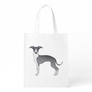Blue And White Italian Greyhound Cute Cartoon Dog Grocery Bag