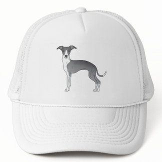 Blue And White Italian Greyhound Cute Cartoon Dog Trucker Hat