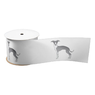 Blue And White Italian Greyhound Cute Cartoon Dogs Satin Ribbon