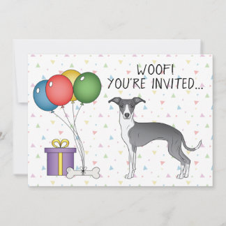 Blue And White Italian Greyhound Cute Dog Birthday Invitation