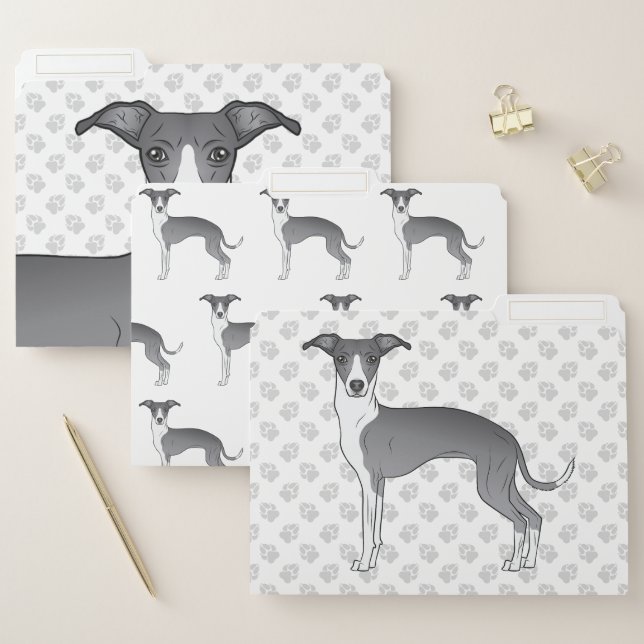 Blue And White Italian Greyhound Dog File Folder (Set)
