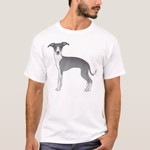 Blue And White Italian Greyhound Dog Illustration T_Shirt