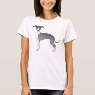 Blue And White Italian Greyhound Dog Illustration T-Shirt